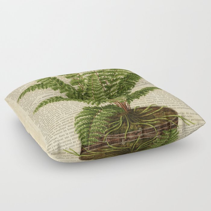 Botanical print on vintage book page - fern Floor Pillow