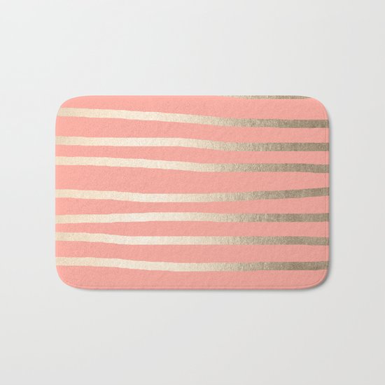 Simply Drawn Stripes in White Gold Sands and Salmon Pink Bath Mat