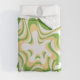 Abstract Groovy Retro Liquid Swirl Green Yellow Pattern Duvet Cover