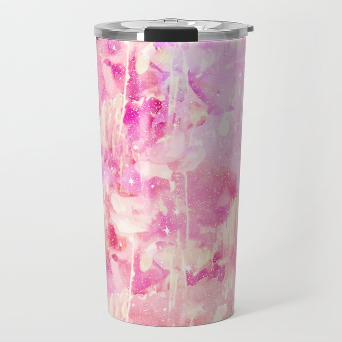 Girly Pink and Purple Painted Sparkly Watercolor Travel Mug