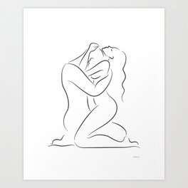 Sexy embrace - man and woman making love line art. Art Print | Blackandwhite, Erotic, Couple, Fineline, Sketch, Sexy, Drawing, Sensual, Embrace, Thinline 