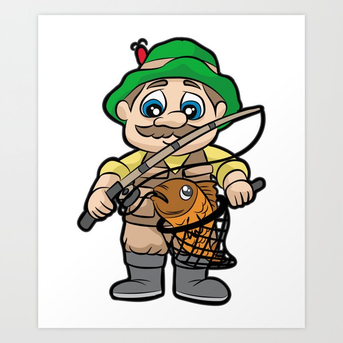 Fisherman With Koy Carp Fishing Cartoon Comic Gift Art Print By Moonpie90 Society6