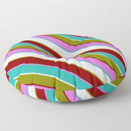 [ Thumbnail: Eyecatching Lavender, Green, Maroon, Orchid & Light Sea Green Colored Pattern of Stripes Floor Pillow ]