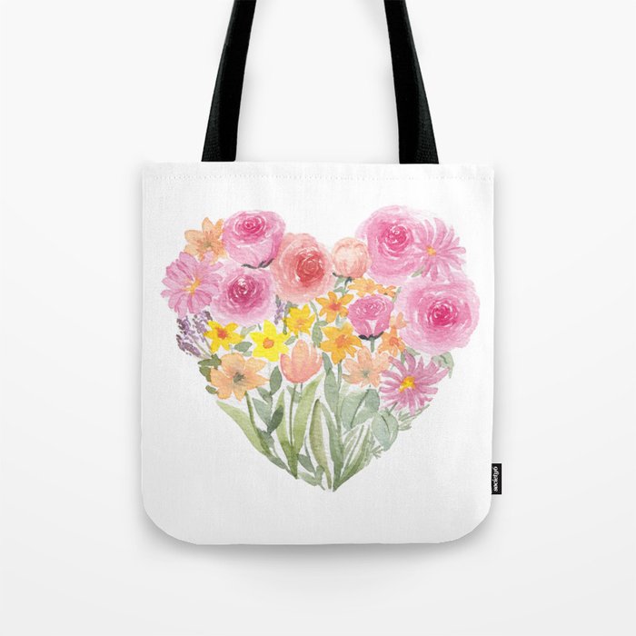 Heart shaped floral bouquet, loose watercolor style Tote Bag