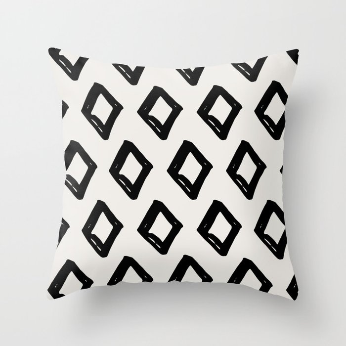 Modern Diamond Pattern Black On Light Gray Throw Pillow By