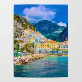 Amalfi Coast Travel Italy Waterside Poster