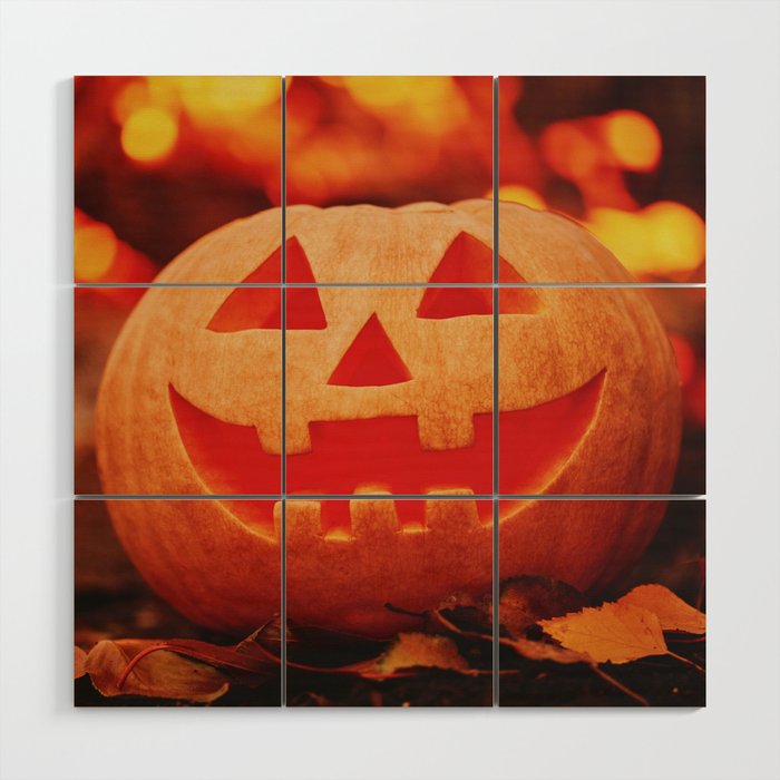 Close-up of Cupcakes and Pumpkin on Table during Halloween Celebration. Halloween Candy Bar. Jack O Lantern. An Adornment Decorated on the Day of Halloween. Wood Wall Art