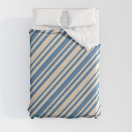 [ Thumbnail: Blue and Bisque Colored Lines/Stripes Pattern Duvet Cover ]