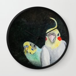 Bird Theater Parakeet and Cockatiel Painting Wall Clock
