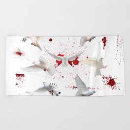 65 MCMLXV Cosplay Bloody White Doves of Peace Pattern Beach Towel