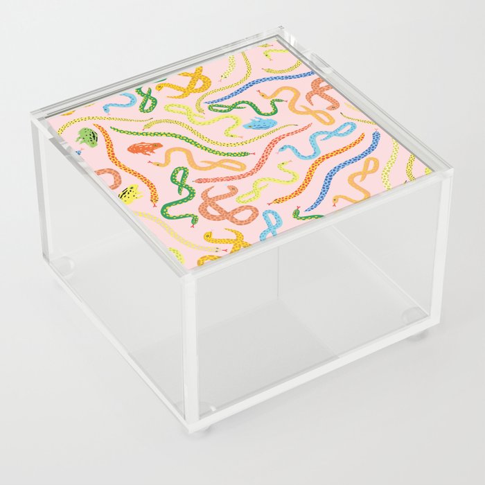Snakes and Frogs Acrylic Box | Drawing, Digital, Ink-pen, Snakes, Frogs, Pink