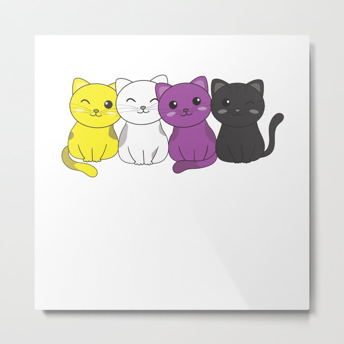 Nonbinary Flag Non Binary Pride Lgbtq Cute Cat Metal Print