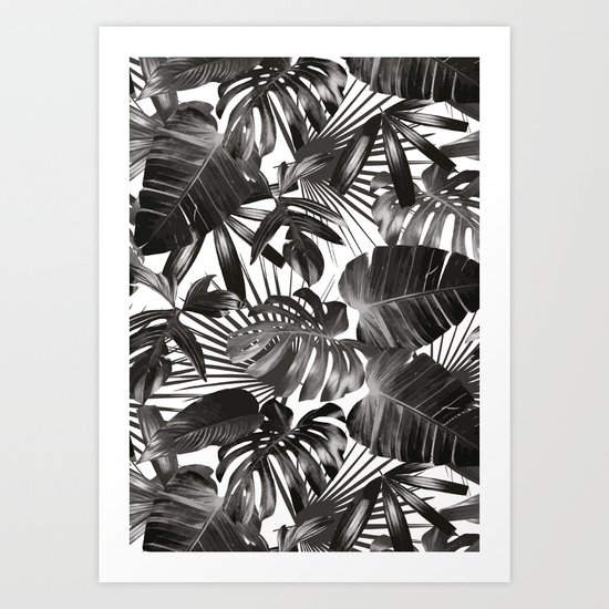 palm leaves grey seamless pattern Art Print