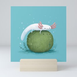 Axolotl on a Mossball Mini Art Print