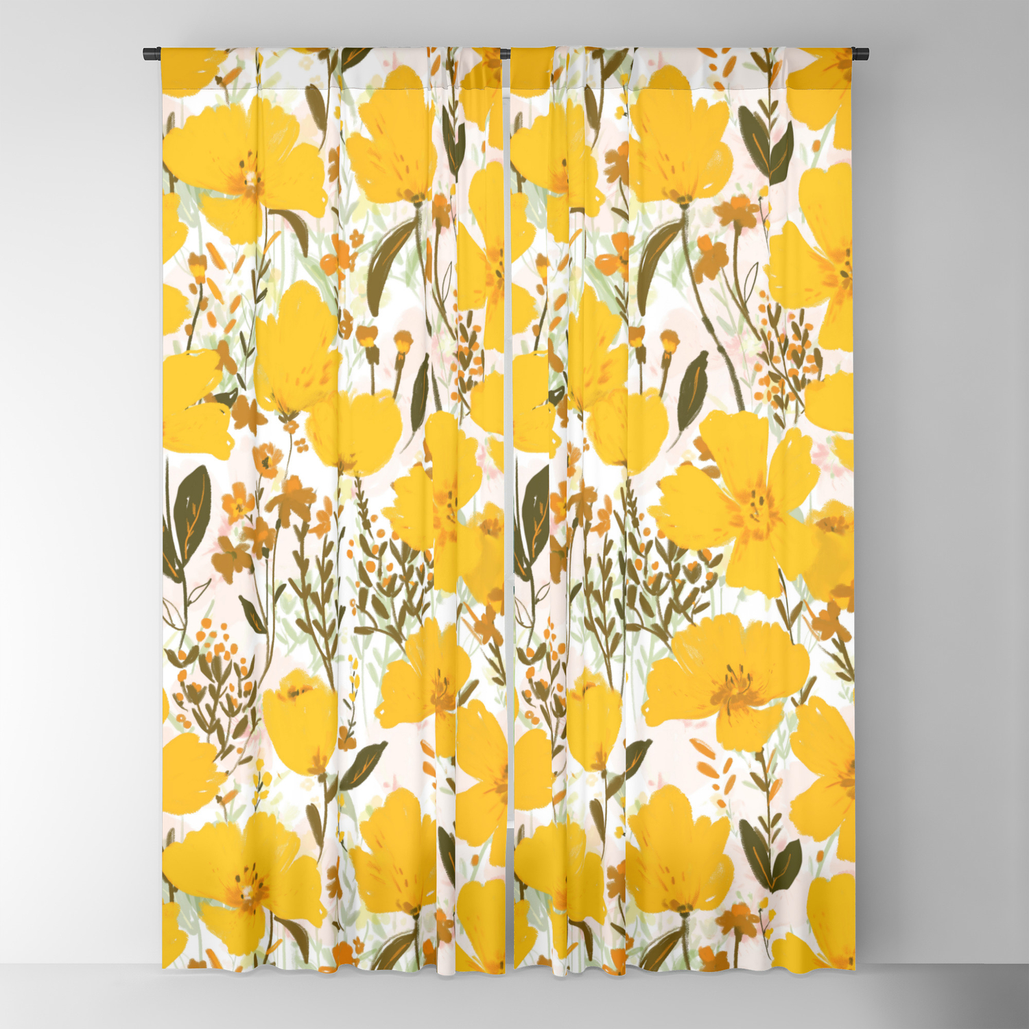 Society6 Yellow Roaming Wildflowers by Alison Janssen on Cotton Standard Set of 2 Pillow Sham 