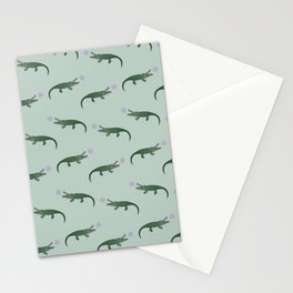 Crocodile with flower green Stationery Card