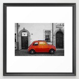 Red Italian car in Rimini Black and White Photography Framed Art Print