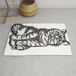 Expressive Sitting Cat Pose Illustration.  Area & Throw Rug