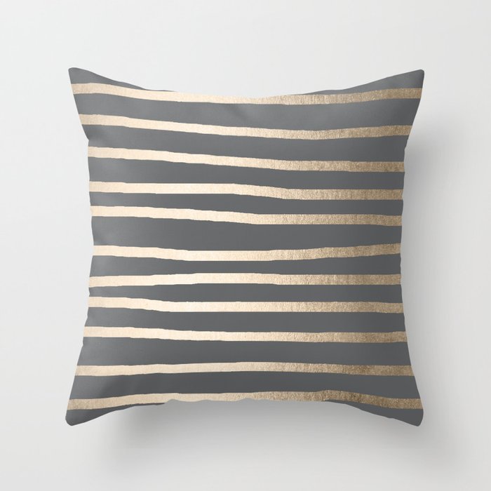 Simply Drawn Stripes White Gold Sands on Storm Gray Throw Pillow