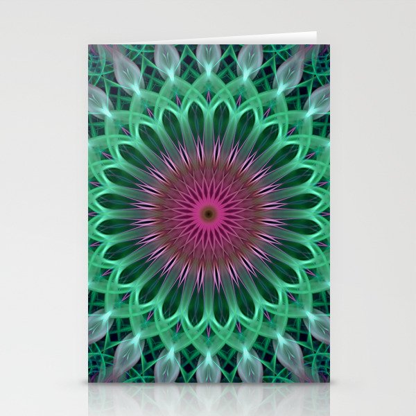 Green and red colors mandala Stationery Cards