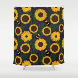 Sunflower Bee Pattern Shower Curtain