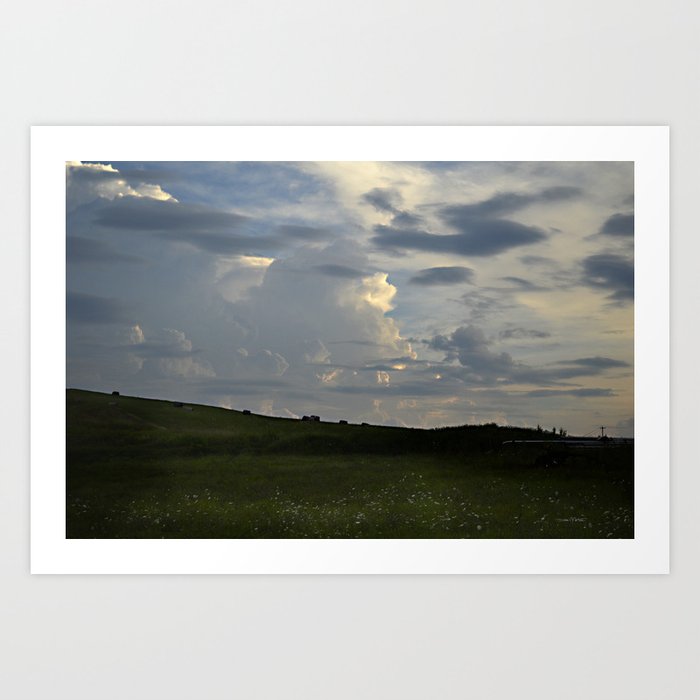 Sunset Cloudscape Rolling Hills Hay Rolls Art Print