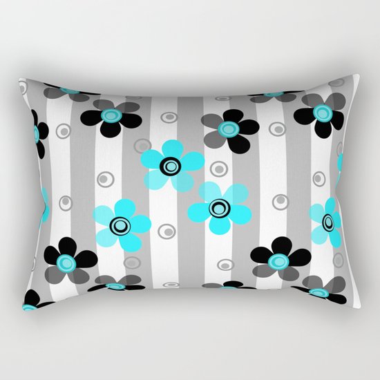 Black and turquoise floral pattern . Rectangular Pillow