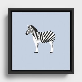 Zebra on blue background Framed Canvas
