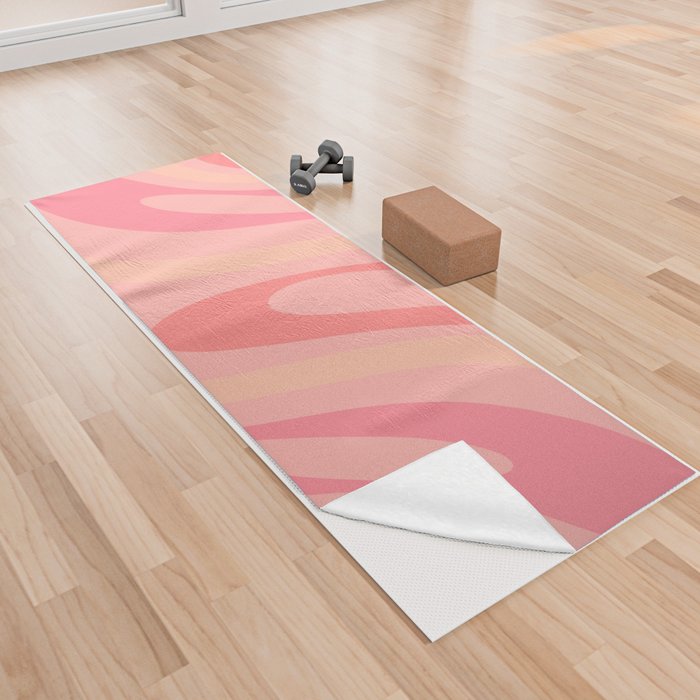 Wavy Loops Retro Abstract Pattern Pink and Blush Yoga Towel