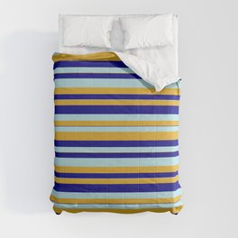 [ Thumbnail: Powder Blue, Goldenrod, and Blue Colored Striped Pattern Comforter ]