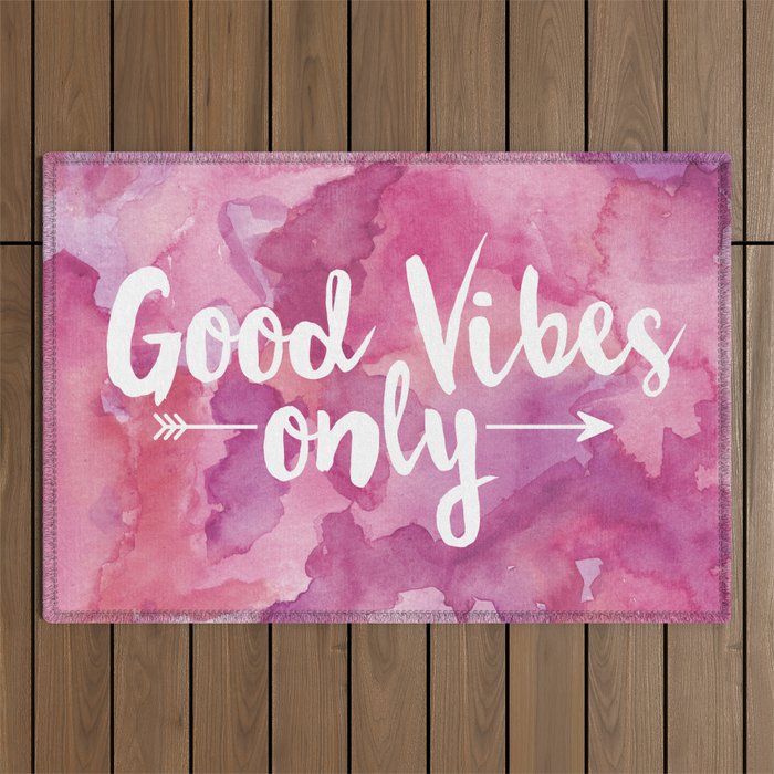 Good Vibes Only Pink Watercolor Outdoor Rug