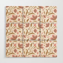 Pink and copper spring floral pattern Wood Wall Art