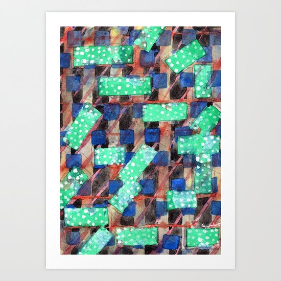Dotted Green Rectangles on Top Pattern Art Print