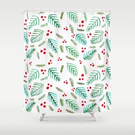 Christmas tree branches and berries - green and red Shower Curtain