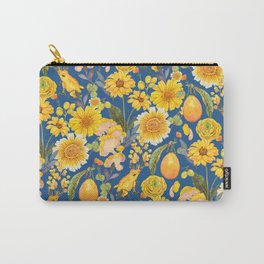 yellow mushroom with florals - blue Carry-All Pouch