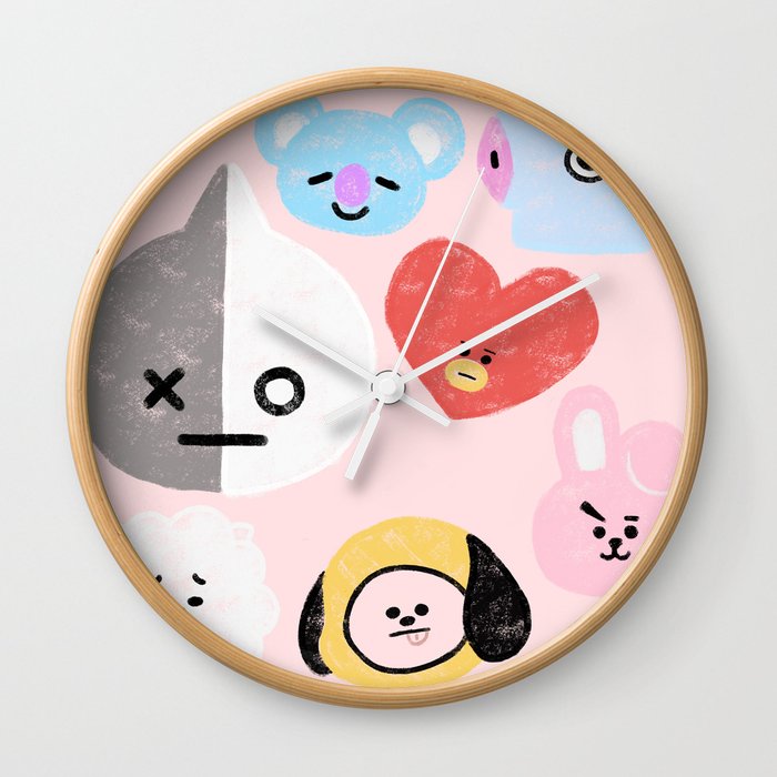 Bts21 Characters In Pastel Wall Clock By Cat Senpai Society6
