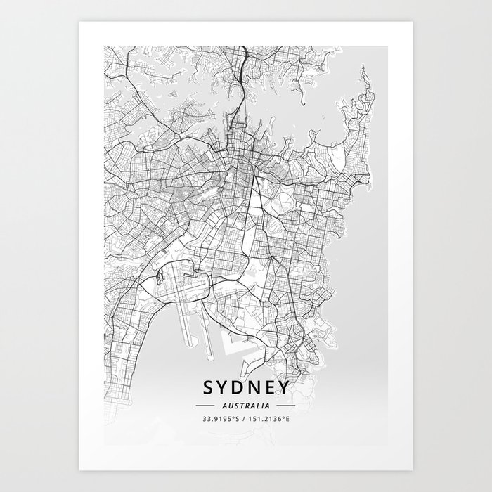 Sydney, Australia - Light Map Art Print