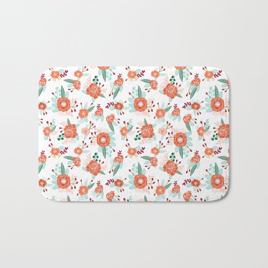 Autumn Fall florals cute winter christmas theme pattern print Bath Mat
