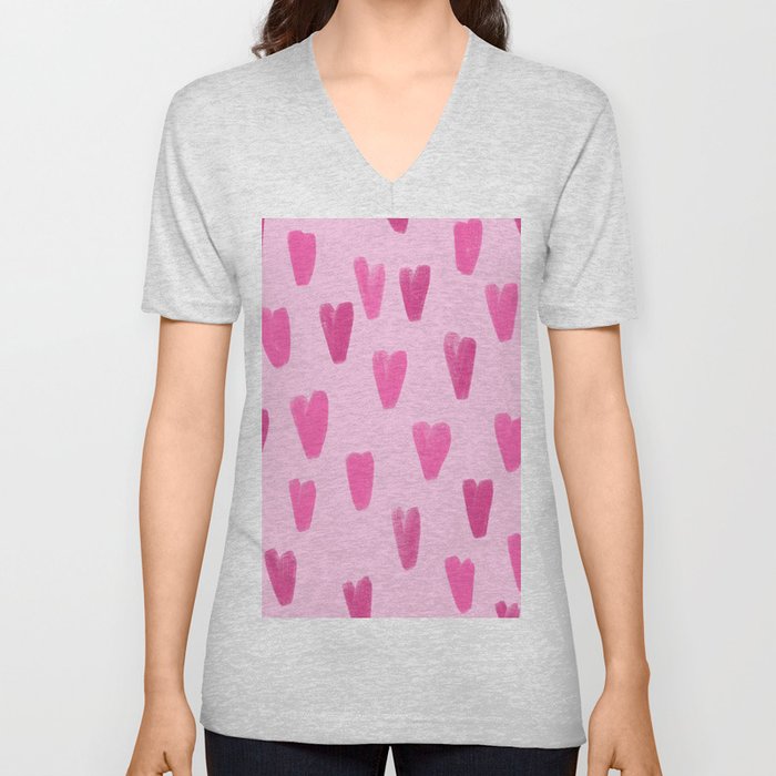 Pink Be My Valentine Hearts  V Neck T Shirt