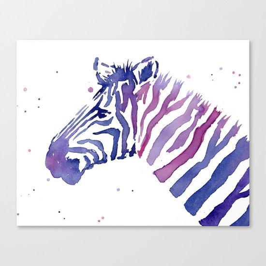 Zebra Watercolor Purple Stripes Animal Canvas Print
