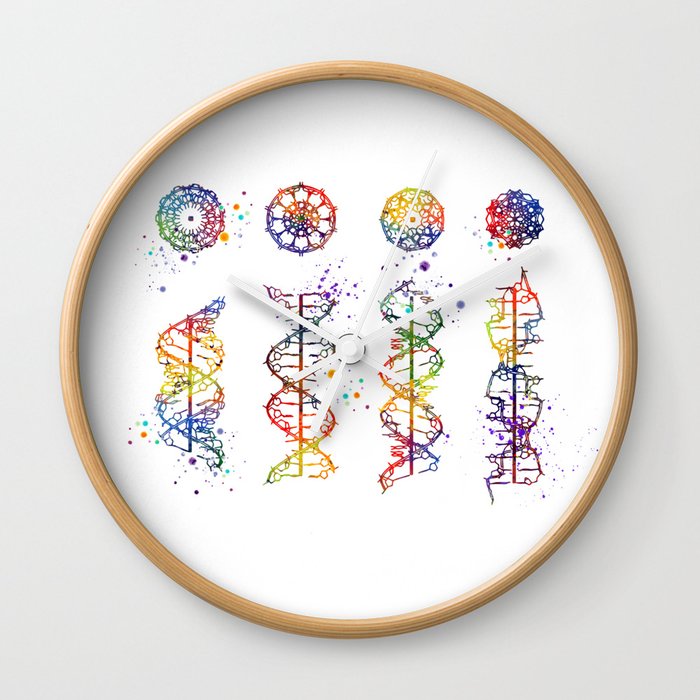 DNA Helix A-B-C-Z Medical Art Prints Genetic Doctor Gift Biology Poster DNA Print Watercolor Print Wall Clock