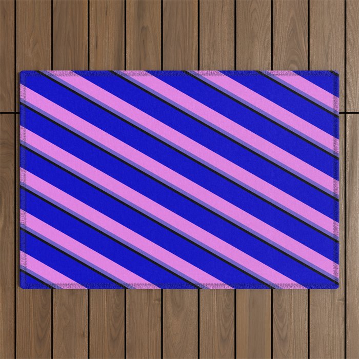 Blue, Violet, Slate Blue, and Black Colored Lines Pattern Outdoor Rug