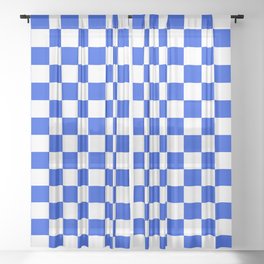 Checkerboard Check Checkered Pattern in Royal Blue and White  Sheer Curtain