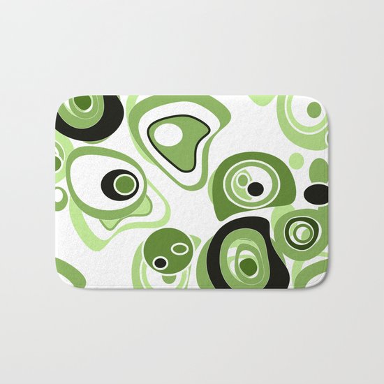 Abstract pattern . Black and green circles and rings on a white background . Bath Mat