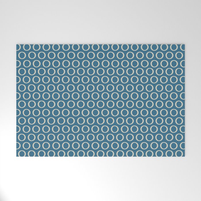 Inky Dots Minimalist Pattern in Boho Blue and Beige  Welcome Mat