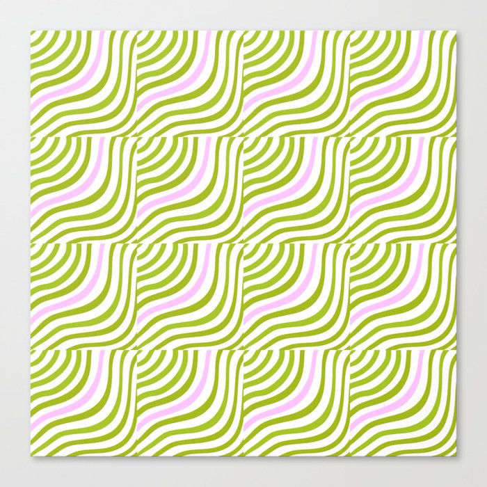 Green and Pastel Pink Stripe Shells Canvas Print