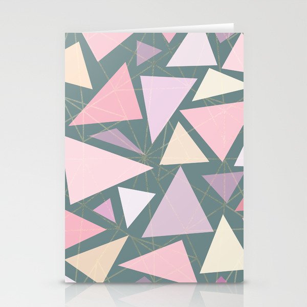 Geometrical pink gold coral ivory blue green triangles Stationery Cards