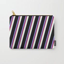 [ Thumbnail: Light Sky Blue, Purple, Red, Mint Cream, and Black Colored Lined/Striped Pattern Carry-All Pouch ]