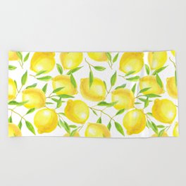 Lemons and leaves  pattern design Beach Towel