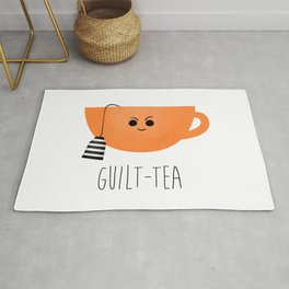 Guilt-tea Rug | Teacuppun, Teacup, Cupoftea, Funnyteacup, Puns, Cartoon, Teagifts, Comic, Teapuns, Funnypun 